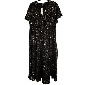 BloomChic, Size 14/16, Black & Gold Star Mesh Dress, Maxi Dress, New with Tags